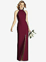 Front View Thumbnail - Cabernet High-Neck Cutout Halter Trumpet Gown