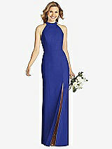 Front View Thumbnail - Cobalt Blue High-Neck Cutout Halter Trumpet Gown