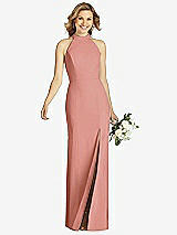 Front View Thumbnail - Desert Rose High-Neck Cutout Halter Trumpet Gown