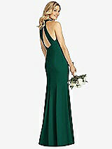 Rear View Thumbnail - Hunter Green High-Neck Cutout Halter Trumpet Gown