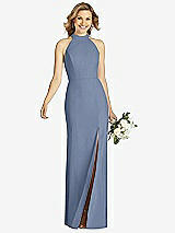 Front View Thumbnail - Larkspur Blue High-Neck Cutout Halter Trumpet Gown