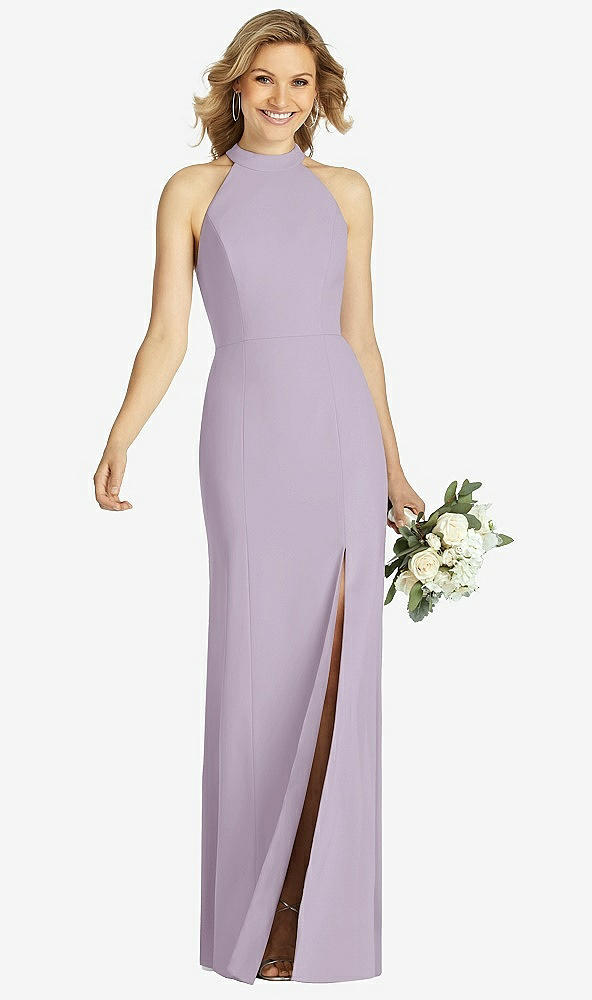 Front View - Lilac Haze High-Neck Cutout Halter Trumpet Gown