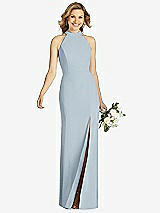 Front View Thumbnail - Mist High-Neck Cutout Halter Trumpet Gown