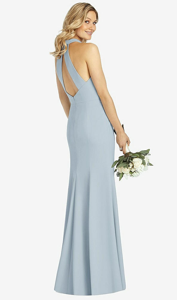 Back View - Mist High-Neck Cutout Halter Trumpet Gown