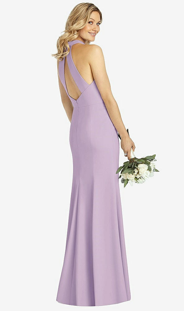 Back View - Pale Purple High-Neck Cutout Halter Trumpet Gown