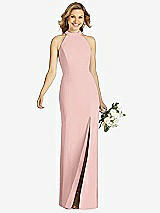 Front View Thumbnail - Rose - PANTONE Rose Quartz High-Neck Cutout Halter Trumpet Gown