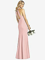 Rear View Thumbnail - Rose - PANTONE Rose Quartz High-Neck Cutout Halter Trumpet Gown