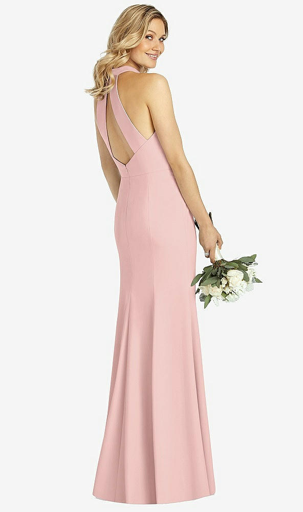 Back View - Rose - PANTONE Rose Quartz High-Neck Cutout Halter Trumpet Gown