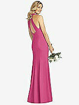 Rear View Thumbnail - Tea Rose High-Neck Cutout Halter Trumpet Gown