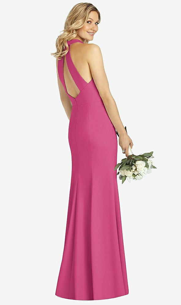 Back View - Tea Rose High-Neck Cutout Halter Trumpet Gown