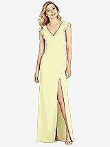 Front View Thumbnail - Butter Yellow Ruffled Sleeve Mermaid Dress with Front Slit