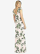 Rear View Thumbnail - Palm Beach Print Ruffled Sleeve Mermaid Dress with Front Slit