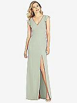 Front View Thumbnail - Celadon Ruffled Sleeve Mermaid Dress with Front Slit