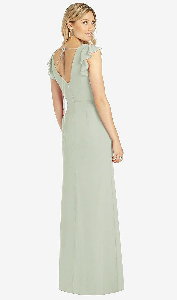 Back View - Celadon Ruffled Sleeve Mermaid Dress with Front Slit