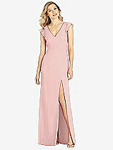 Front View Thumbnail - Rose - PANTONE Rose Quartz Ruffled Sleeve Mermaid Dress with Front Slit