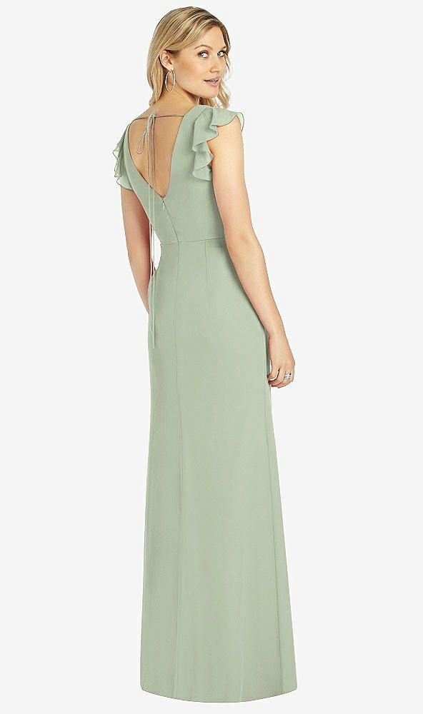 Back View - Sage Ruffled Sleeve Mermaid Dress with Front Slit