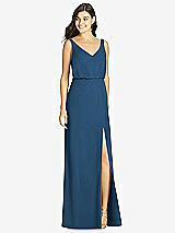 Front View Thumbnail - Dusk Blue Blouson Bodice Mermaid Dress with Front Slit