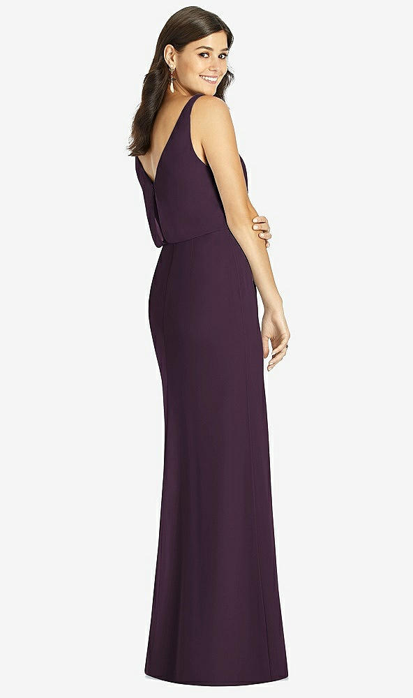 Back View - Aubergine Blouson Bodice Mermaid Dress with Front Slit