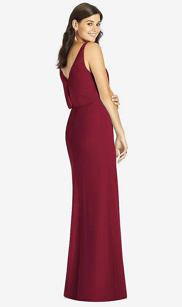 Back View - Burgundy Blouson Bodice Mermaid Dress with Front Slit