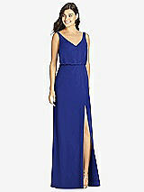 Front View Thumbnail - Cobalt Blue Blouson Bodice Mermaid Dress with Front Slit