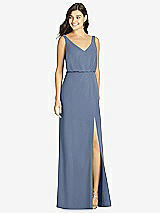 Front View Thumbnail - Larkspur Blue Blouson Bodice Mermaid Dress with Front Slit