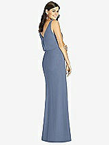 Rear View Thumbnail - Larkspur Blue Blouson Bodice Mermaid Dress with Front Slit