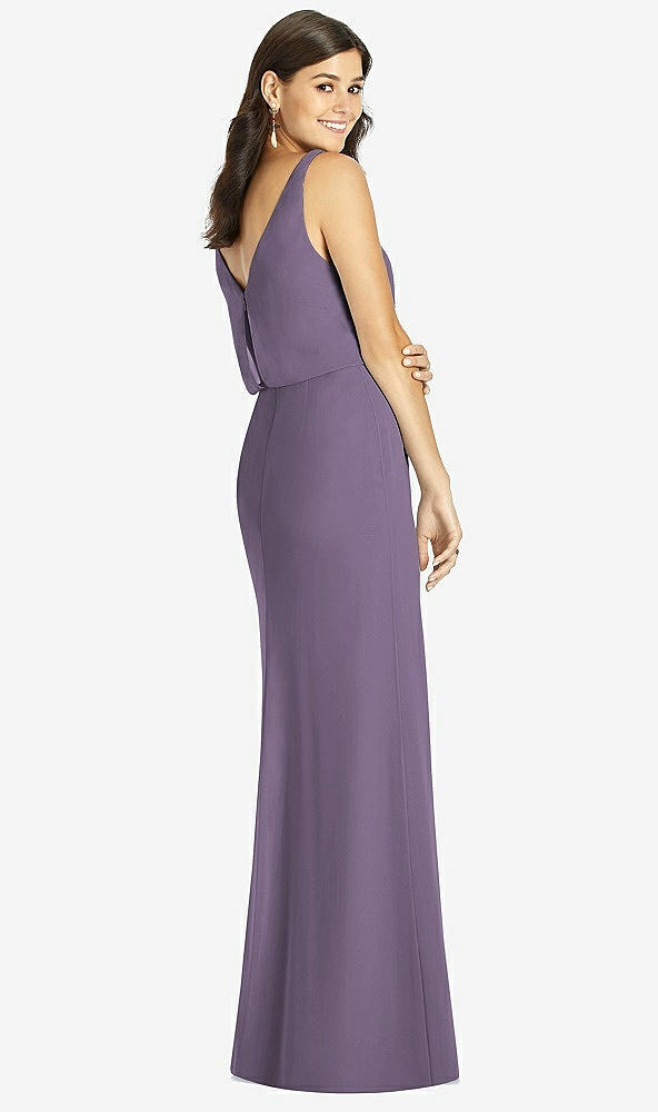 Back View - Lavender Blouson Bodice Mermaid Dress with Front Slit