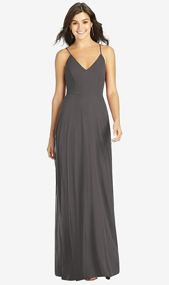 Front View - Caviar Gray Criss Cross Back A-Line Maxi Dress