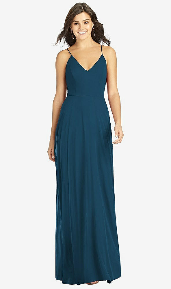 Front View - Atlantic Blue Criss Cross Back A-Line Maxi Dress