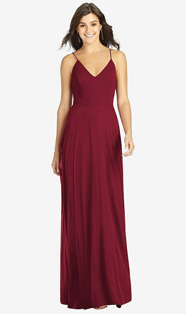 Front View - Burgundy Criss Cross Back A-Line Maxi Dress