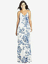 Front View Thumbnail - Cottage Rose Dusk Blue Criss Cross Back A-Line Maxi Dress