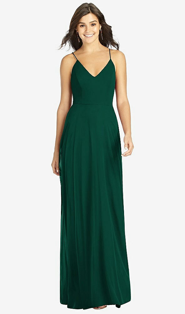 Front View - Hunter Green Criss Cross Back A-Line Maxi Dress