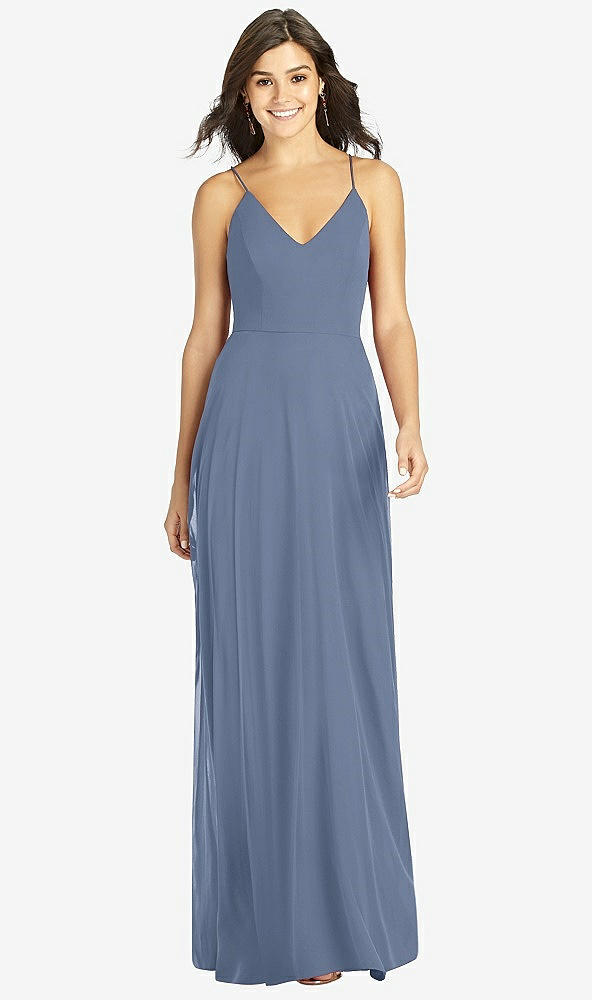 Front View - Larkspur Blue Criss Cross Back A-Line Maxi Dress