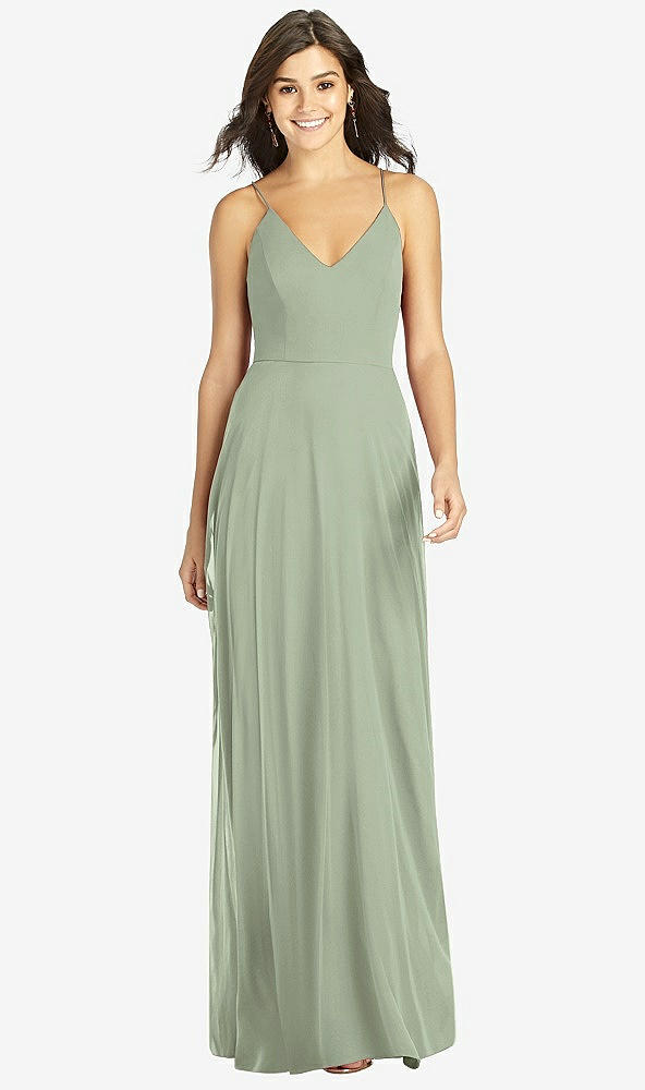 Front View - Sage Criss Cross Back A-Line Maxi Dress