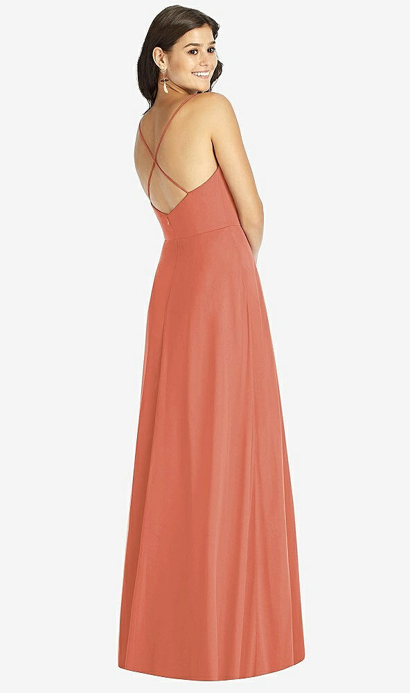 Back View - Terracotta Copper Criss Cross Back A-Line Maxi Dress