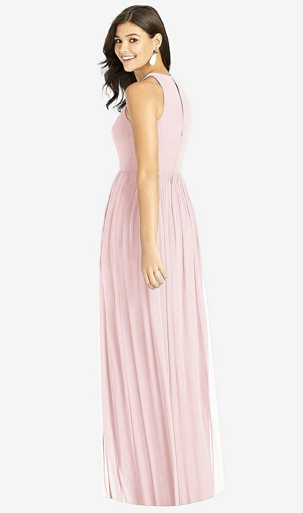 Back View - Ballet Pink Shirred Skirt Jewel Neck Halter Dress with Front Slit