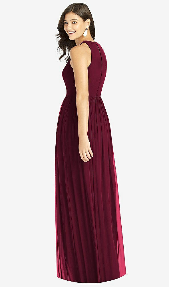 Back View - Cabernet Shirred Skirt Jewel Neck Halter Dress with Front Slit