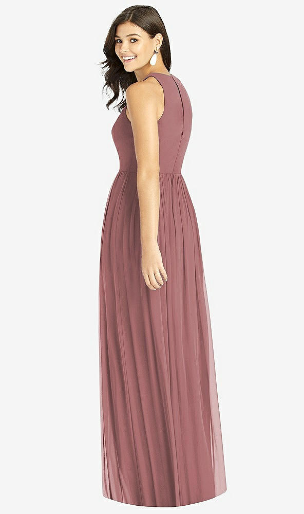 Back View - Rosewood Shirred Skirt Jewel Neck Halter Dress with Front Slit