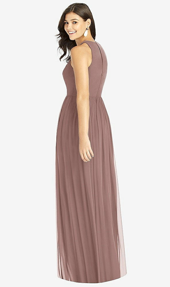 Back View - Sienna Shirred Skirt Jewel Neck Halter Dress with Front Slit