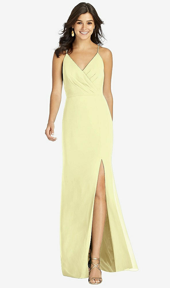 Front View - Butter Yellow Criss Cross Back Mermaid Wrap Dress