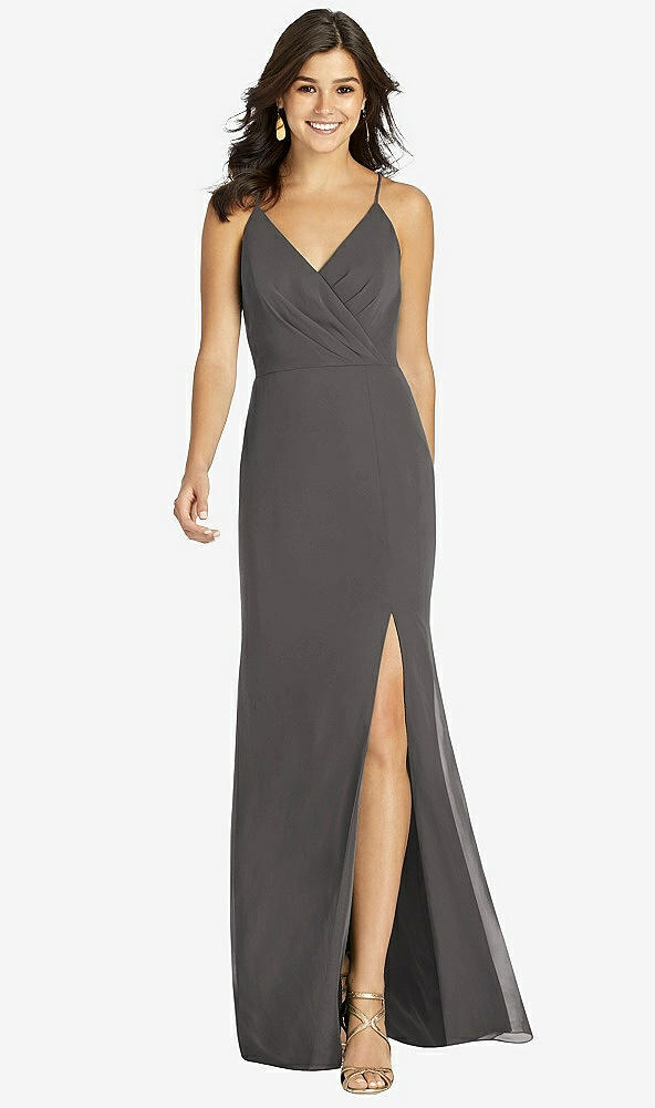 Front View - Caviar Gray Criss Cross Back Mermaid Wrap Dress