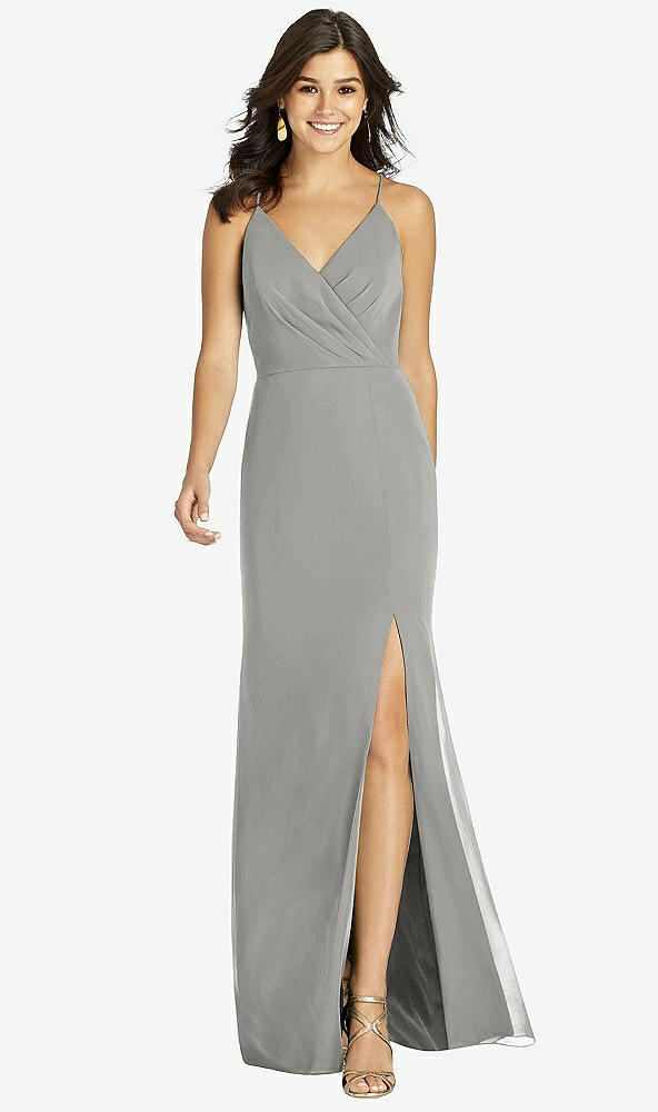 Front View - Chelsea Gray Criss Cross Back Mermaid Wrap Dress