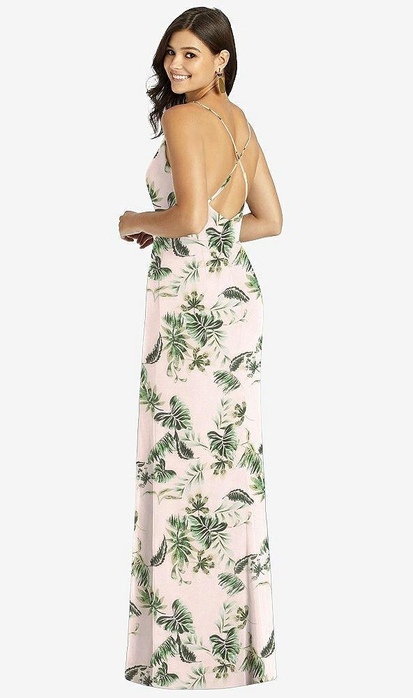 Back View - Palm Beach Print Criss Cross Back Mermaid Wrap Dress