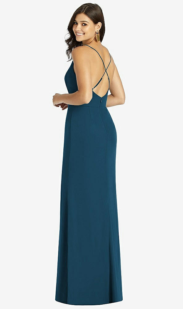 Back View - Atlantic Blue Criss Cross Back Mermaid Wrap Dress