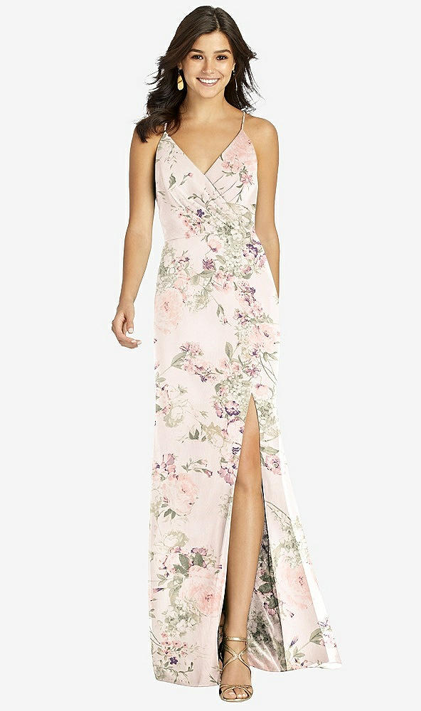 Front View - Blush Garden Criss Cross Back Mermaid Wrap Dress