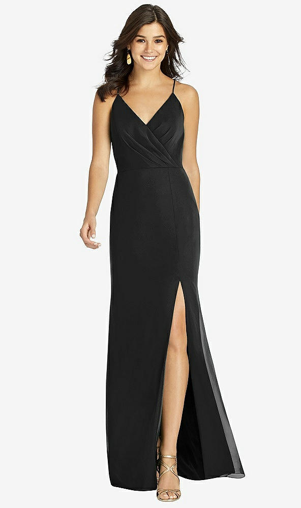 Front View - Black Criss Cross Back Mermaid Wrap Dress