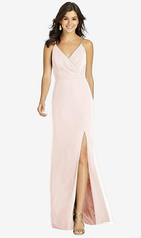 Front View - Blush Criss Cross Back Mermaid Wrap Dress