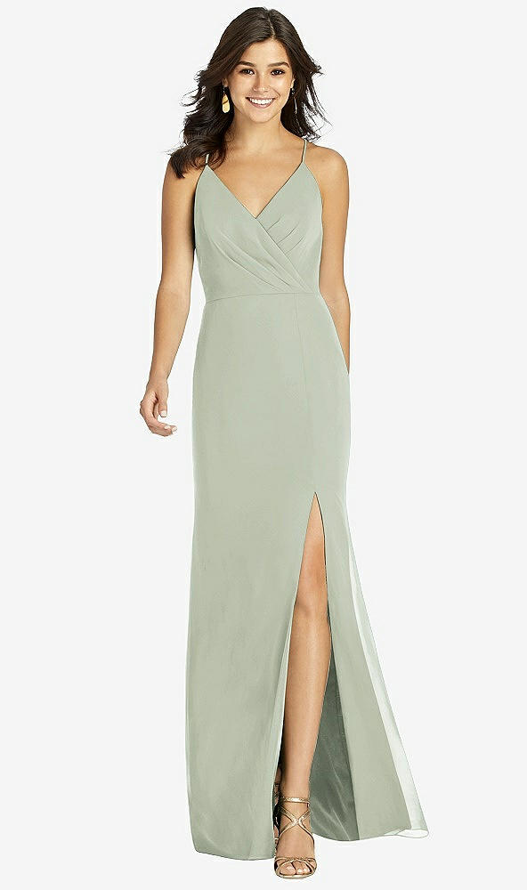 Front View - Celadon Criss Cross Back Mermaid Wrap Dress