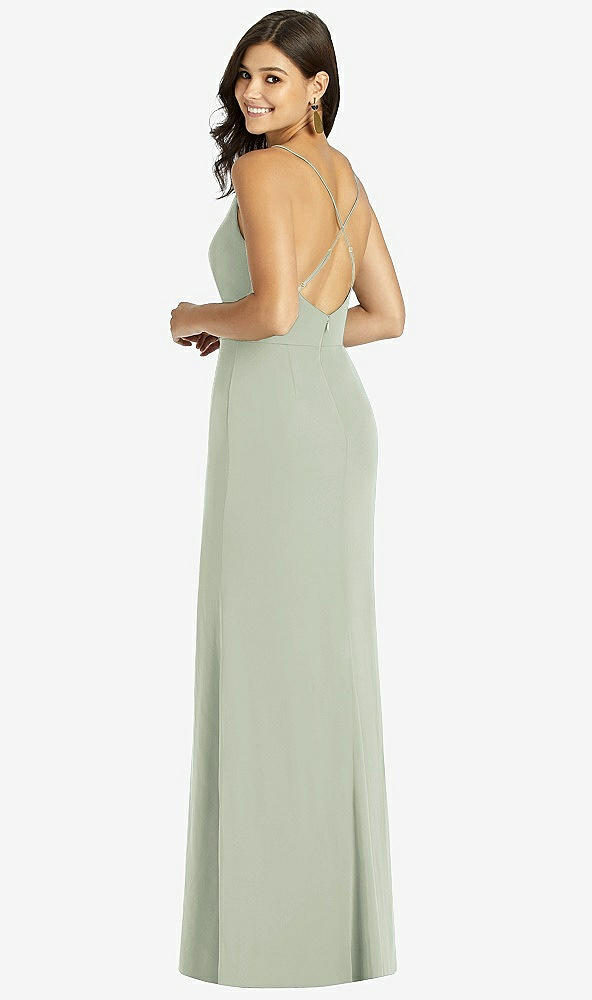 Back View - Celadon Criss Cross Back Mermaid Wrap Dress