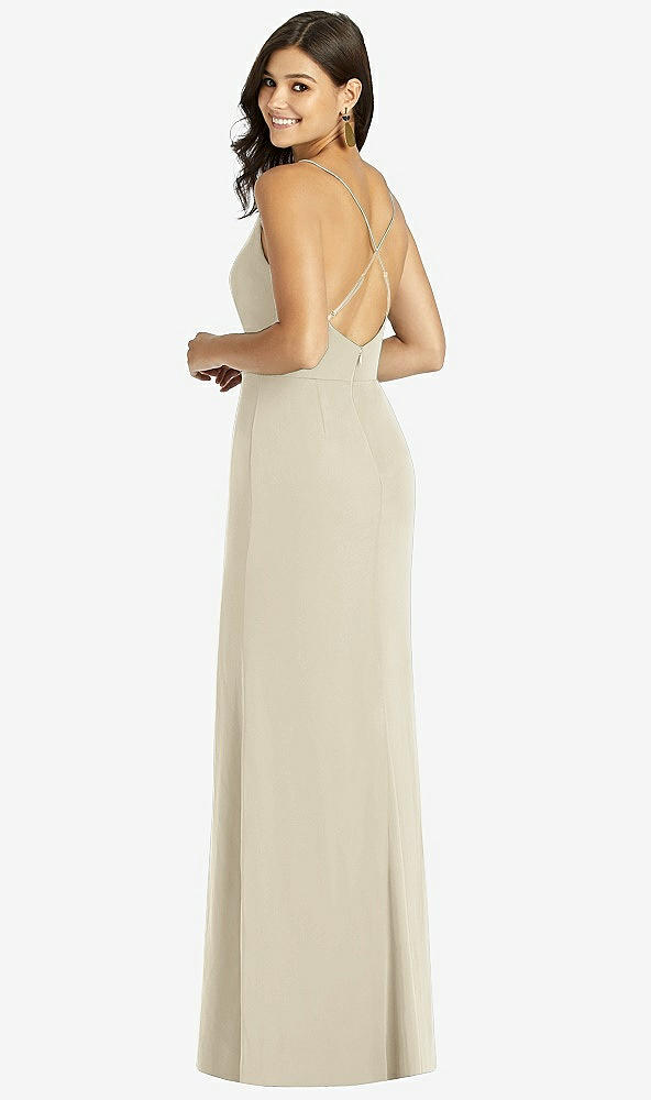 Back View - Champagne Criss Cross Back Mermaid Wrap Dress